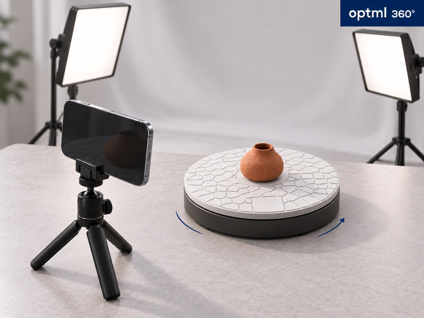 A repeatable turntable setup matters more than an expensive studio. Keep the camera, lighting, product position, and rotation speed consistent from the first frame to the last.