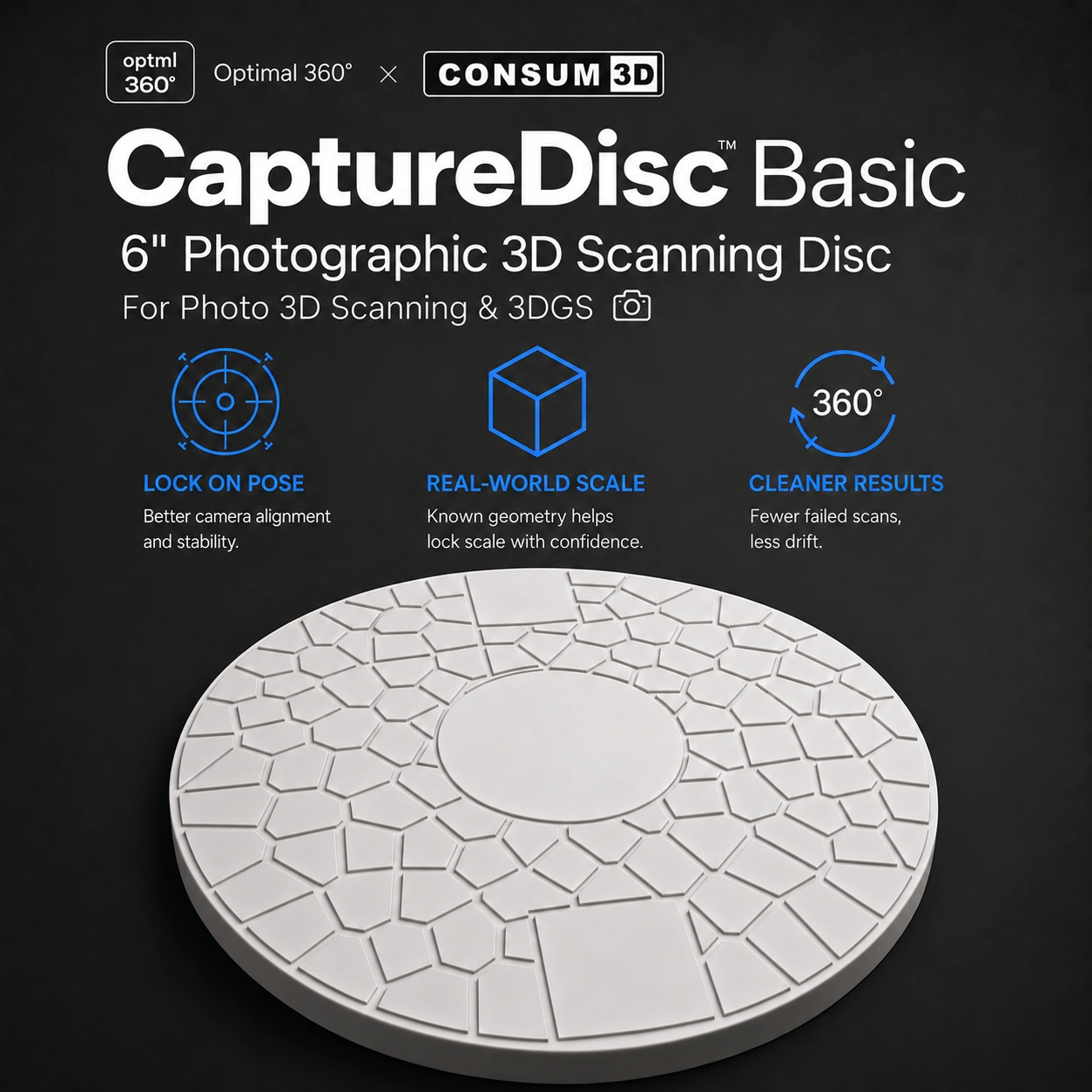 CaptureDisc Basic photographic 3D scanning disc from Optimal 360 and CONSUM3D